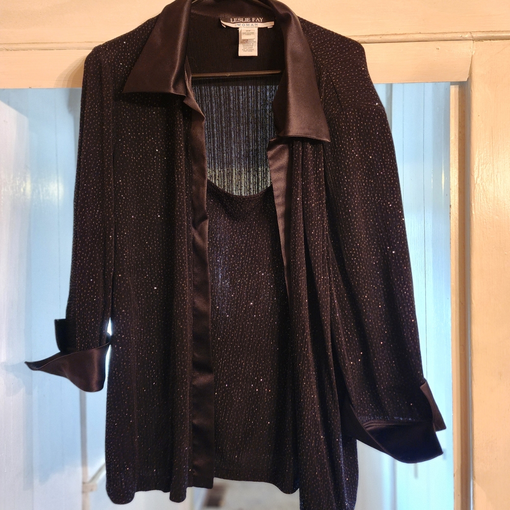 Leslie Fay Black Sparkle Women's Top